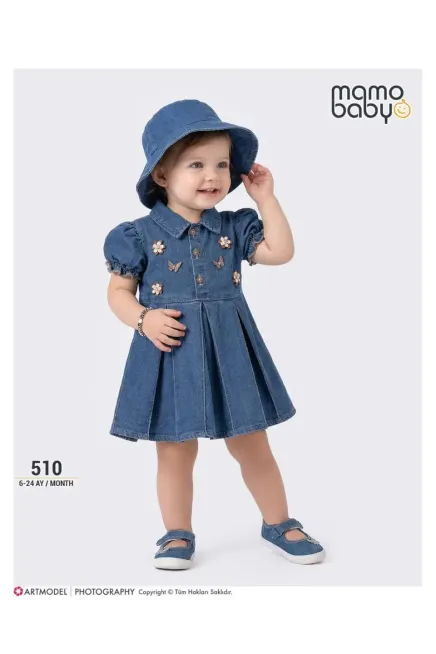 Çiçekli Kot Elbise