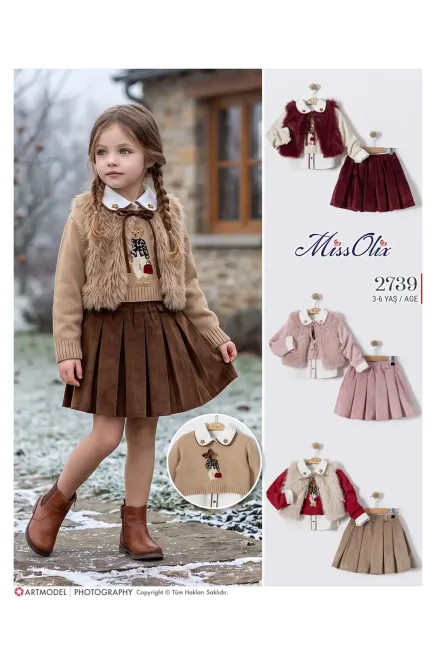3-6 سنة فتاة طقم تنورة مع جيله