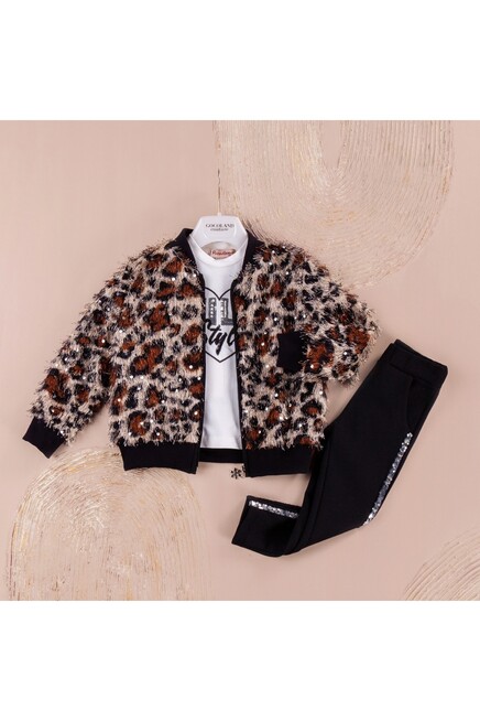 Baskili Bluz Tayt Fermuarli Ceket Takim