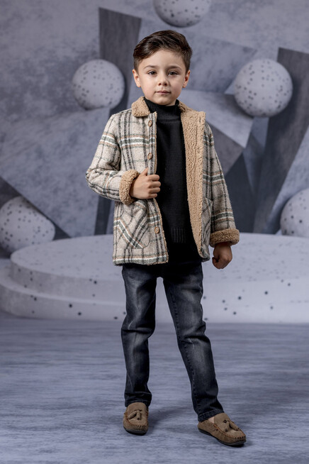 Balikçi Yaka Triko Kivirma Kol Kuzu Yakali Ceket Pantolon Tk