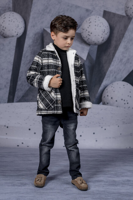 Balikçi Yaka Triko Kivirma Kol Kuzu Yakali Ceket Pantolon Tk