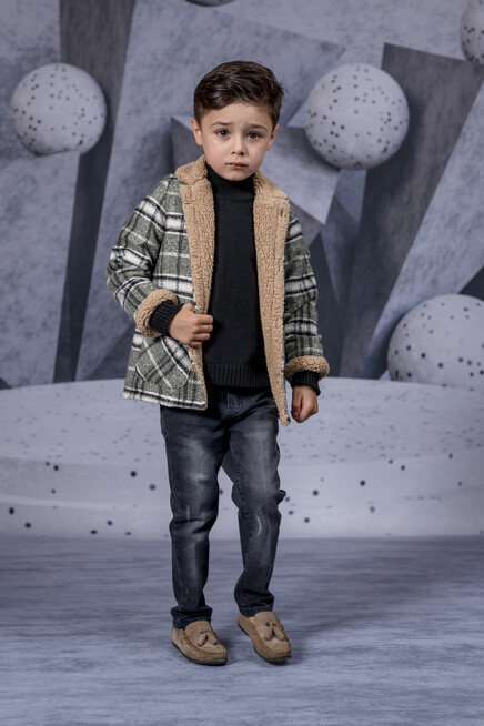 Balikçi Yaka Triko Kivirma Kol Kuzu Yakali Ceket Pantolon Tk