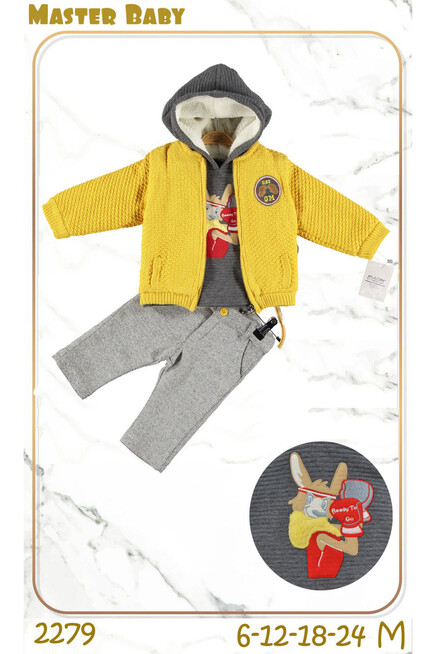 Nakişli Peluş Kapüşonlu Sweatshirt Hirka Pantolon Takim