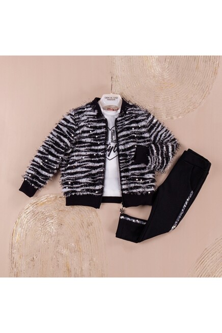 Baskili Bluz Tayt Fermuarli Ceket Takim