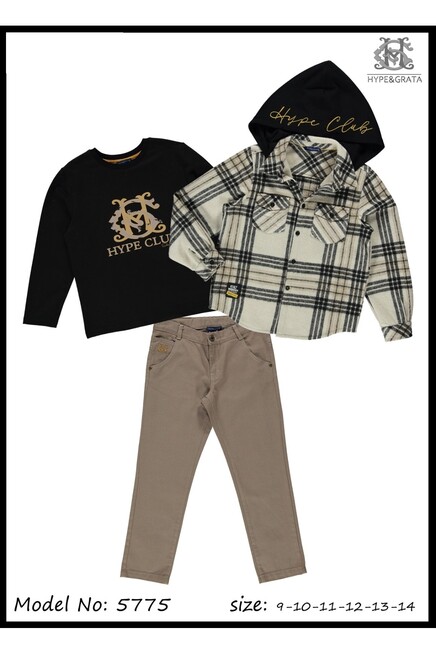 Nakişli Sweatshirt Kapüşonlu Oduncu Gömlek Pantolon Tk