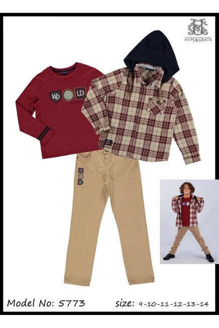 Nakişli Sweatshirt Kapüşonlu Oduncu Gömlek Pantolon Tk