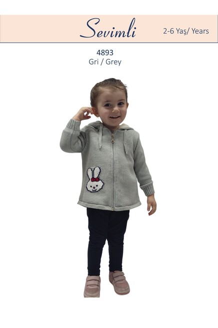 Tavşan Desenli Kapüşonlu Içi Peluş Hirka