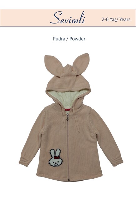Tavşan Desenli Kapüşonlu Içi Peluş Hirka