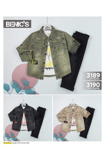 Baskili Tişört Gömlek Pantolon Takim