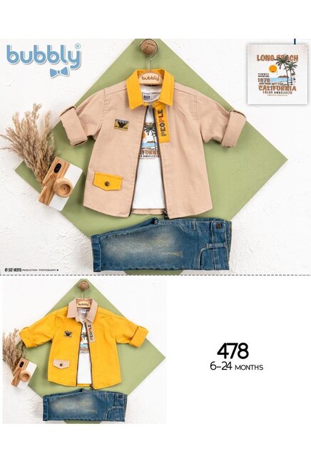 Baskili Tişört Fermuarli Gömlek Kot Pantolon Takim