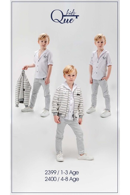 Çizgili Ceketli Kapişonlu Gömlekli Pantolon Takim