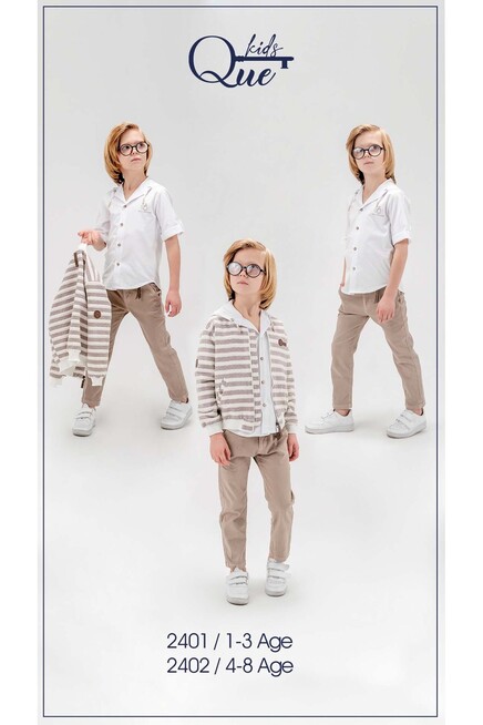 Çizgili Ceketli Kapişonlu Gömlekli Pantolon Takim