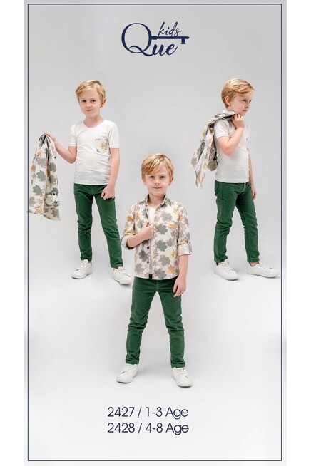 Yaprak Desenli Gömlekli Pantolon Takim