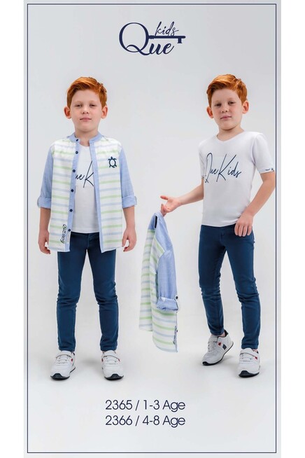 Kaplumbağa Işlemeli Çizgili Gömlekli Pantolon Takim