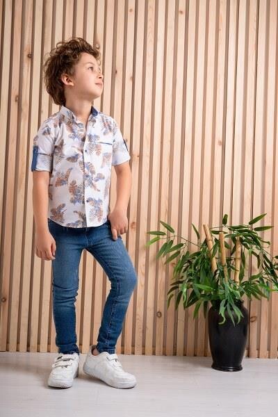 Yaprak Baskılı Gömlek Kot Pantolon Takım