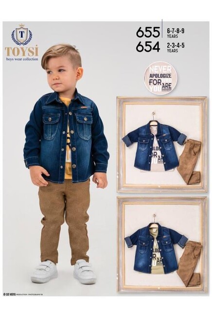 Baskili Tişört Kot Gömlek Pantolon Takim