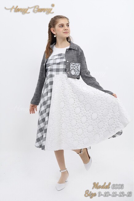 Yakasi Taşli Dantelli Bolero Dantel Garnili Kareli Elbise