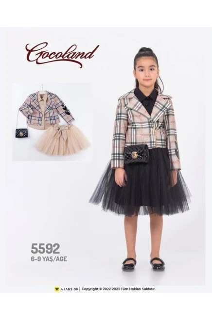 6-9 سنة فتاة طقم تنورة مع جاكيت