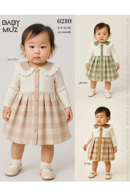 Eteği Kareli Düğmeli Elbise