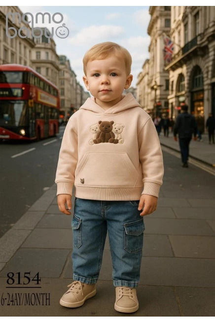 Üç Minik Ayıcık Baskılı Sweatshırtlu Pantolonlu Takım