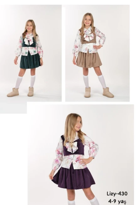 4-9  سنة فتاة بدله بلوزه مع تنوره