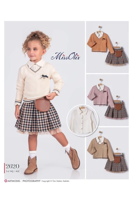 3-6 سنة فتاة بدله تريكو مع تنوره