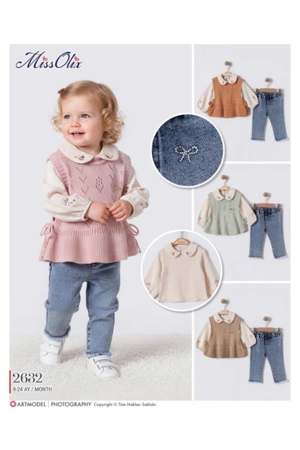 Yelekli Bluzlu Pantolonlu Takım