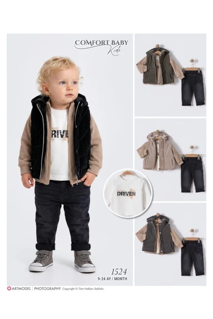 Yelekli Sweatshırtlu Gömlekli Pantolonlu Takım