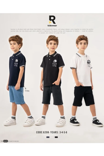 Yakalı Tişörtlü Kot Şortlu Takım