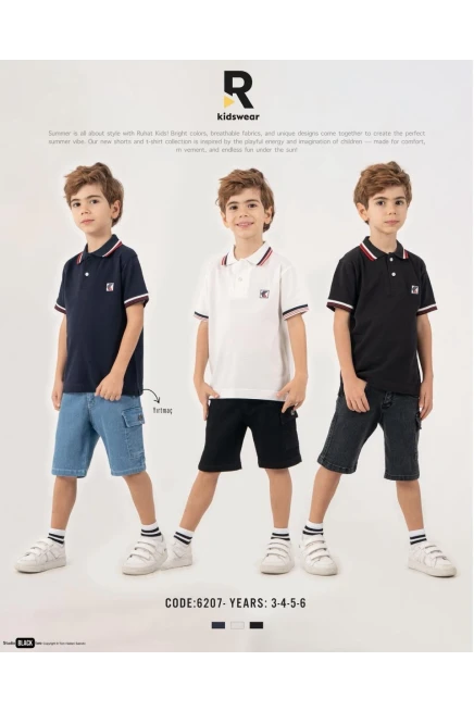 Yakalı Tişörtlü Kot Şortlu Takım