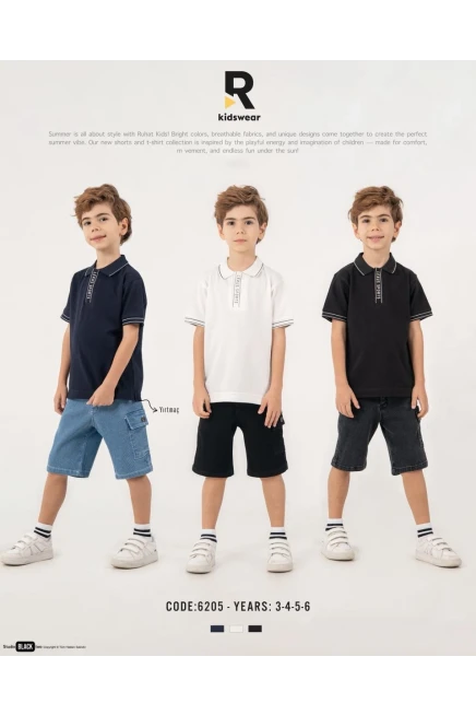 Yakalı Tişörtlü Kot Şortlu Takım