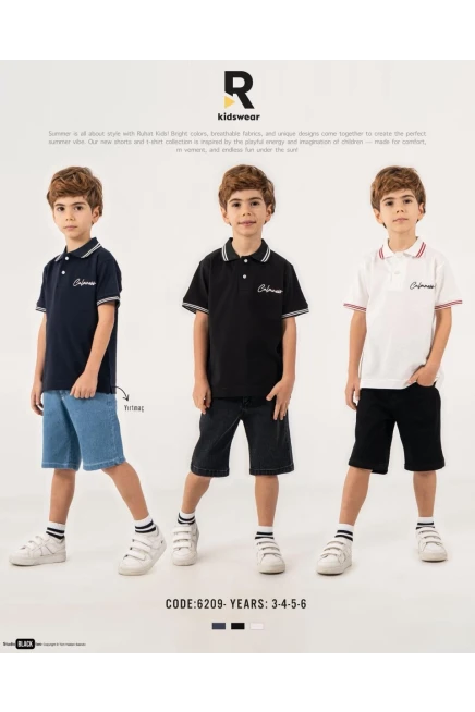 Yakalı Tişörtlü Kot Şortlu Takım