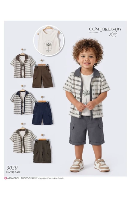 Gömlekli Tişörtlü Şort Takım