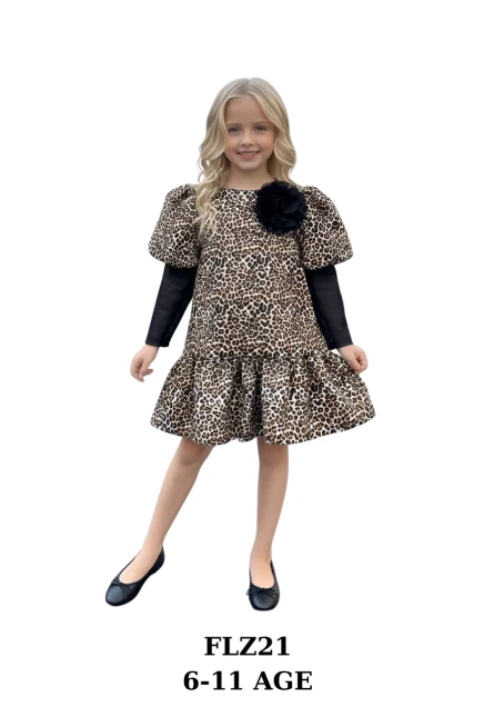 Leopar Balon Kol Elbise