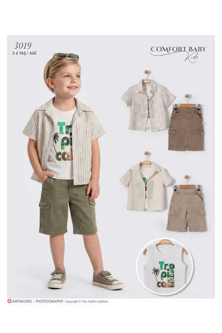 Gömlekli Tişörtlü Şort Takım