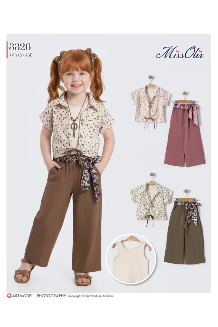 Bağlamalı Gömlek Bluz Pantolon Takım