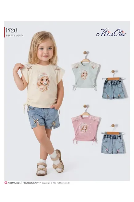 Bluzlu Kot Şort Takım