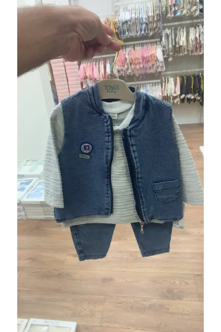 Kot Yelekli Sweatshırtlu Pantolonlu Takım