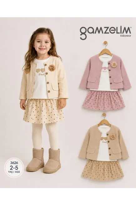 2-5 YEAR Girl SKIRT SET WITH CARDIGAN