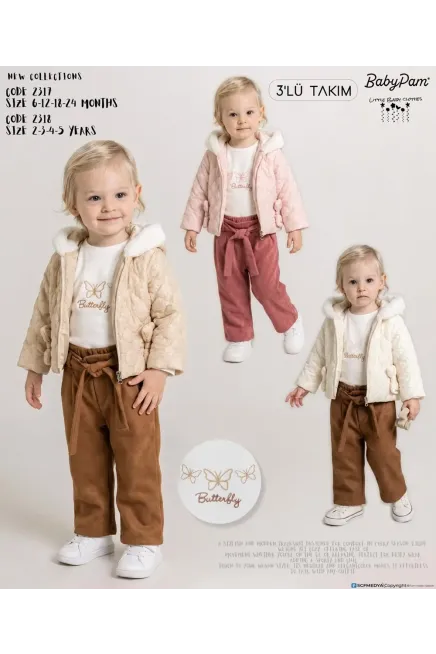 Montlu Sweatshırtlu Kadife Pantolonlu Takım