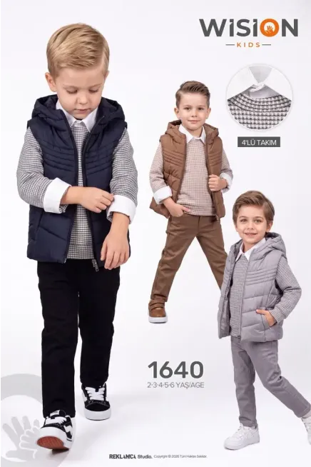 Yelekli Kareli Sweatshırtlu Gömlekli Pantolonlu Takım
