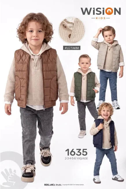 Yelekli Sweatshırtlu Gömlekli Pantolonlu Takım