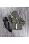 Baskili Tişört Kapüşonlu Gömlek Kot Pantolon Takim