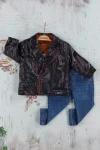 Baskili Sweatshirt Deri Ceket Kot Pantolon Takim